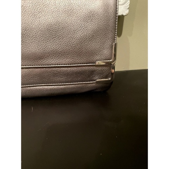 Michael Kors Silver-Grey Leather Envelope/Foldover Clutch with Double Flap - Picture 2 of 9